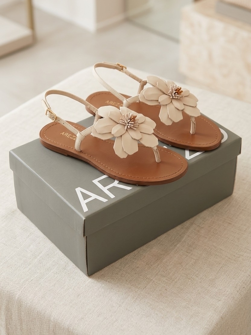 Arezzo Beige Floral Slingback Sandals for Women